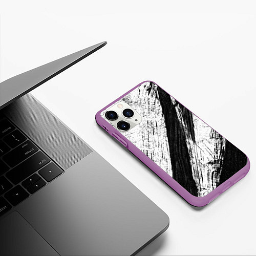 Чехол iPhone 11 Pro матовый Белый и черный / 3D-Фиолетовый – фото 3