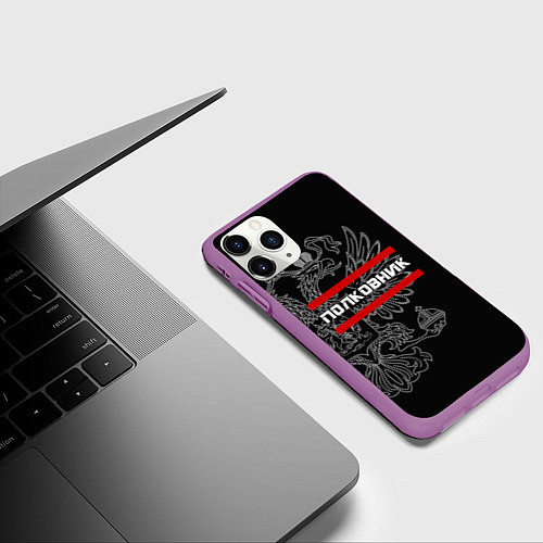 Чехол iPhone 11 Pro матовый Полковник: герб РФ / 3D-Фиолетовый – фото 3