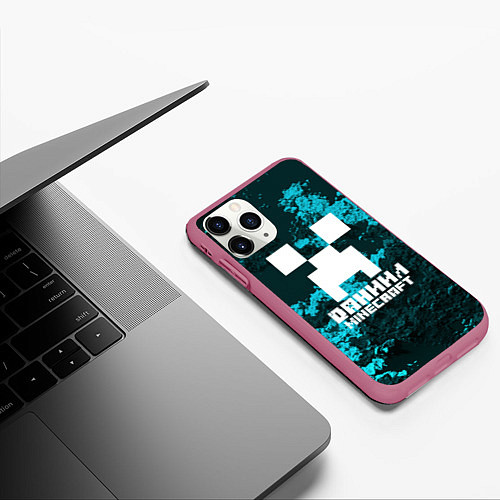 Чехол iPhone 11 Pro матовый Даниил в стиле Minecraft / 3D-Малиновый – фото 3