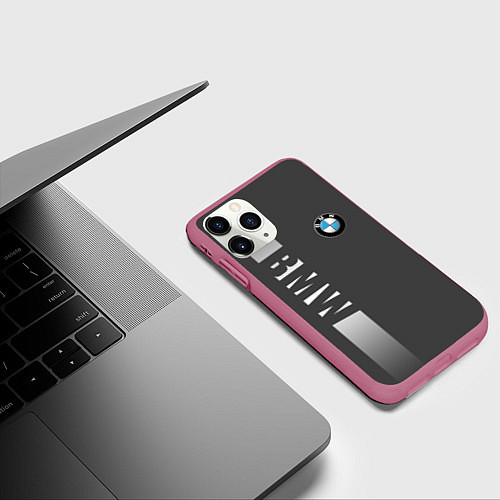 Чехол iPhone 11 Pro матовый BMW SPORT / 3D-Малиновый – фото 3