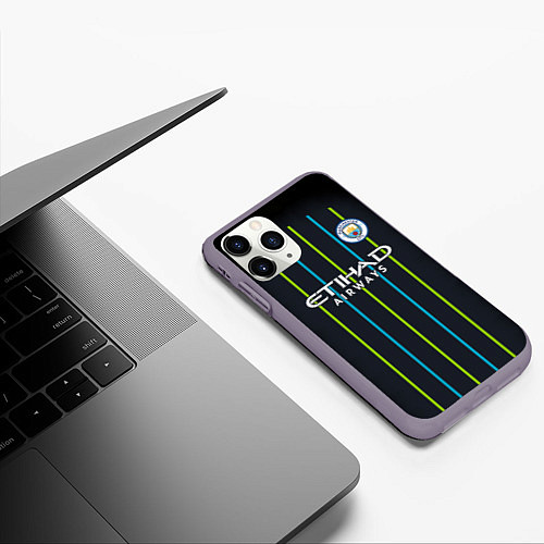 Чехол iPhone 11 Pro матовый FC Manchester City: Away 18/19 / 3D-Серый – фото 3