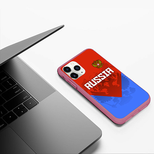 Чехол iPhone 11 Pro матовый Russia Red & Blue / 3D-Малиновый – фото 3