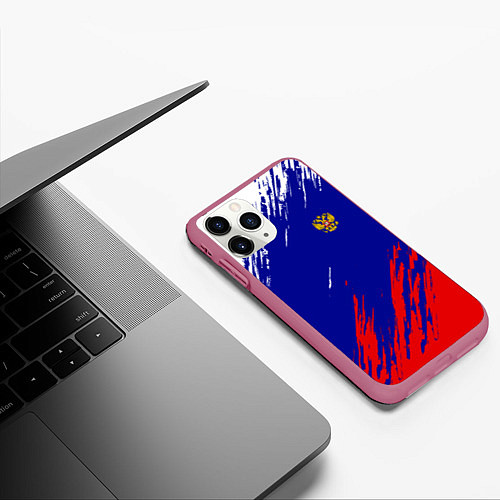Чехол iPhone 11 Pro матовый RUSSIA SPORT / 3D-Малиновый – фото 3