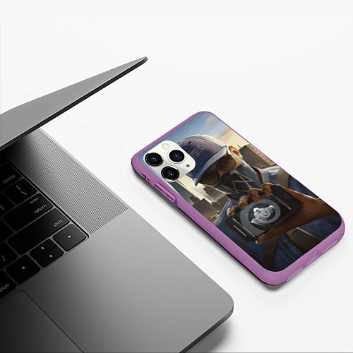 Чехол iPhone 11 Pro матовый Watch Dogs Man / 3D-Фиолетовый – фото 3