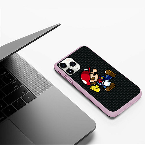 Чехол iPhone 11 Pro матовый Super Mario: Black Brick / 3D-Розовый – фото 3