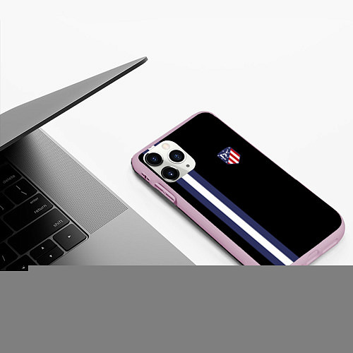 Чехол iPhone 11 Pro матовый FC Atletico Madrid: Blue Line / 3D-Розовый – фото 3