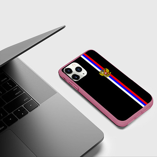 Чехол iPhone 11 Pro матовый Лента с гербом России / 3D-Малиновый – фото 3