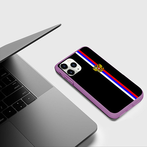 Чехол iPhone 11 Pro матовый Лента с гербом России / 3D-Фиолетовый – фото 3