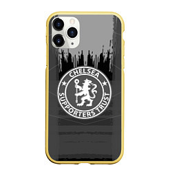 Чехол iPhone 11 Pro матовый FC Chelsea: Grey Abstract, цвет: 3D-желтый