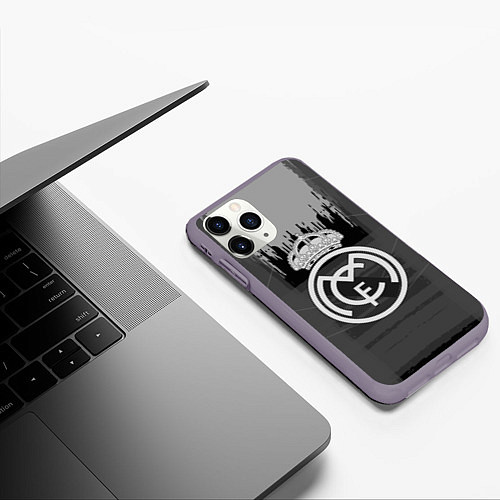 Чехол iPhone 11 Pro матовый FC Real Madrid: Grey Abstract / 3D-Серый – фото 3