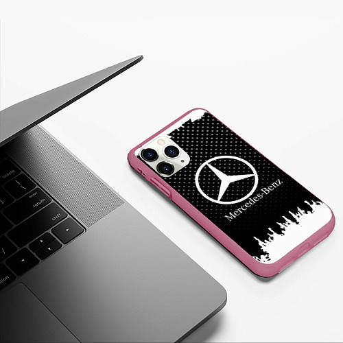 Чехол iPhone 11 Pro матовый Mercedes-Benz: Black Side / 3D-Малиновый – фото 3