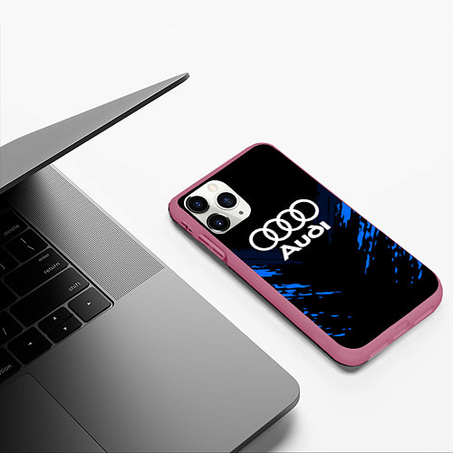 Чехол iPhone 11 Pro матовый Audi: Blue Anger / 3D-Малиновый – фото 3