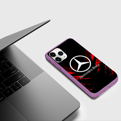 Чехол iPhone 11 Pro матовый Mercedes-Benz: Red Anger / 3D-Фиолетовый – фото 3