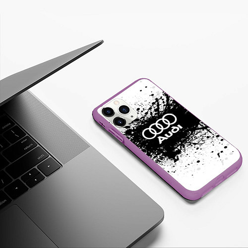 Чехол iPhone 11 Pro матовый Audi: Black Spray / 3D-Фиолетовый – фото 3