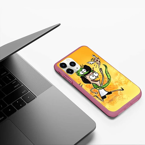 Чехол iPhone 11 Pro матовый Sanjay: Craig & Pizza / 3D-Малиновый – фото 3