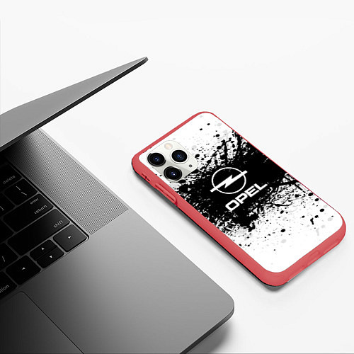 Чехол iPhone 11 Pro матовый Opel: Black Spray / 3D-Красный – фото 3