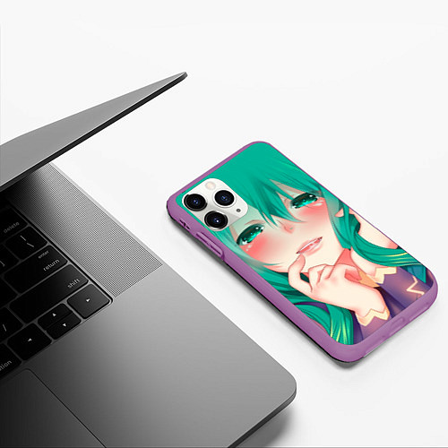 Чехол iPhone 11 Pro матовый Miku Ahegao / 3D-Фиолетовый – фото 3