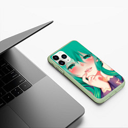 Чехол iPhone 11 Pro матовый Miku Ahegao, цвет: 3D-салатовый — фото 2