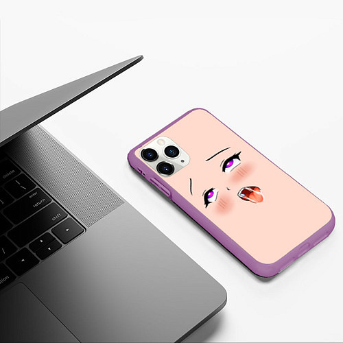 Чехол iPhone 11 Pro матовый Ahegao Face / 3D-Фиолетовый – фото 3