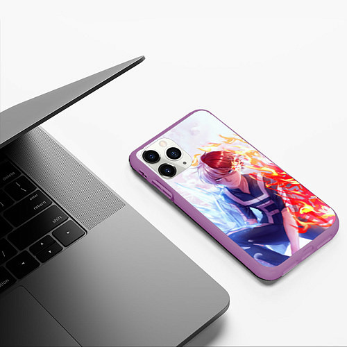 Чехол iPhone 11 Pro матовый Шото тодороки арт / 3D-Фиолетовый – фото 3