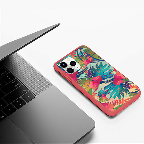 Чехол iPhone 11 Pro матовый Тропический мотив / 3D-Красный – фото 3