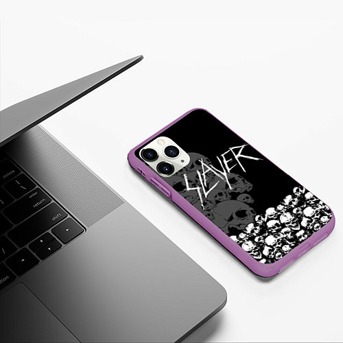 Чехол iPhone 11 Pro матовый Slayer: Dark Skulls / 3D-Фиолетовый – фото 3