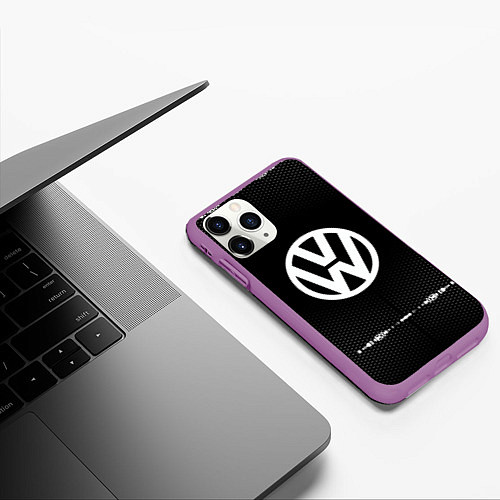 Чехол iPhone 11 Pro матовый Volkswagen: Black Abstract / 3D-Фиолетовый – фото 3