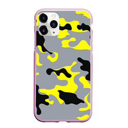 Чехол iPhone 11 Pro матовый Yellow & Grey Camouflage, цвет: 3D-розовый