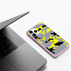 Чехол iPhone 11 Pro матовый Yellow & Grey Camouflage, цвет: 3D-розовый — фото 2