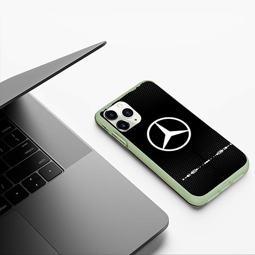 Чехол iPhone 11 Pro матовый Mercedes: Black Abstract / 3D-Салатовый – фото 3