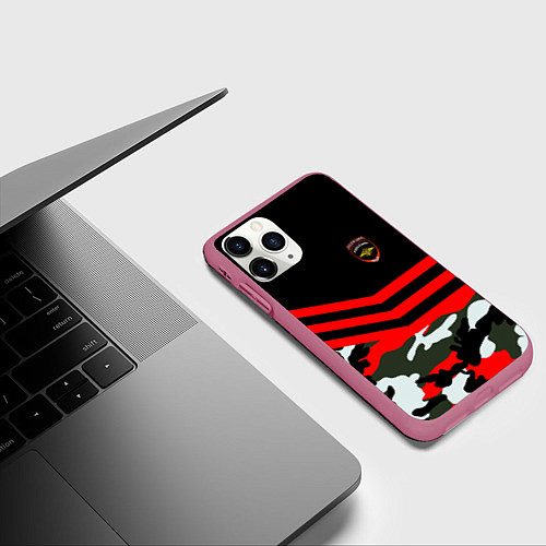 Чехол iPhone 11 Pro матовый Полиция: Камуфляж / 3D-Малиновый – фото 3