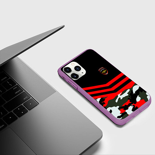 Чехол iPhone 11 Pro матовый Полиция: Камуфляж / 3D-Фиолетовый – фото 3