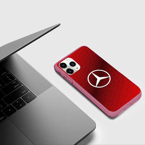 Чехол iPhone 11 Pro матовый Mercedes: Red Carbon / 3D-Малиновый – фото 3
