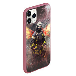 Чехол iPhone 11 Pro матовый Пожарный ангел цвета 3D-малиновый — фото 2