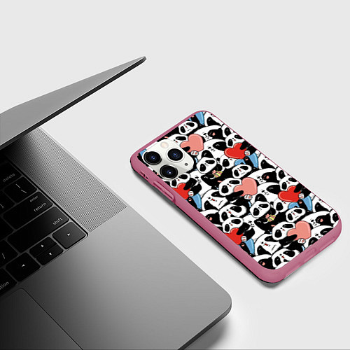 Чехол iPhone 11 Pro матовый Funny Pandas / 3D-Малиновый – фото 3