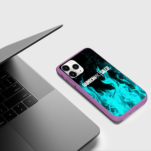 Чехол iPhone 11 Pro матовый R6S: Turquoise Flame / 3D-Фиолетовый – фото 3