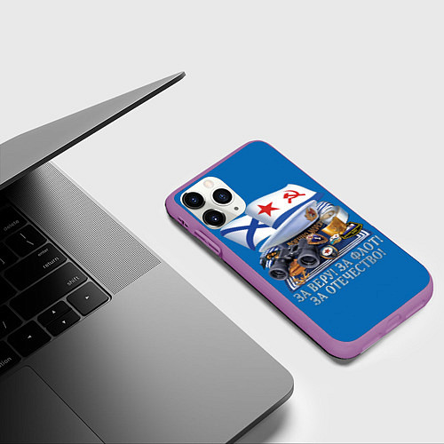 Чехол iPhone 11 Pro матовый За веру и флот / 3D-Фиолетовый – фото 3