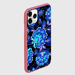 Чехол iPhone 11 Pro матовый Синяя хохлома, цвет: 3D-малиновый — фото 2