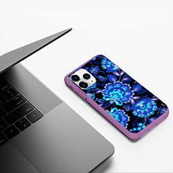 Чехол iPhone 11 Pro матовый Синяя хохлома, цвет: 3D-фиолетовый — фото 2