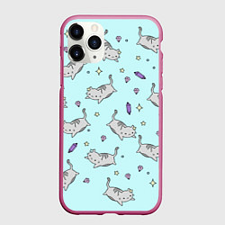 Чехол iPhone 11 Pro матовый Кавайные котики, цвет: 3D-малиновый