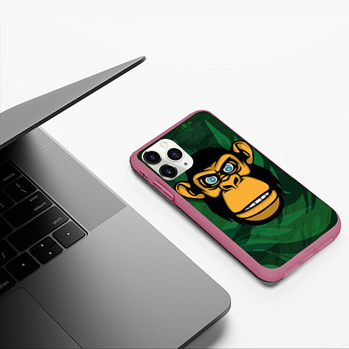 Чехол iPhone 11 Pro матовый Тропическая горилла / 3D-Малиновый – фото 3
