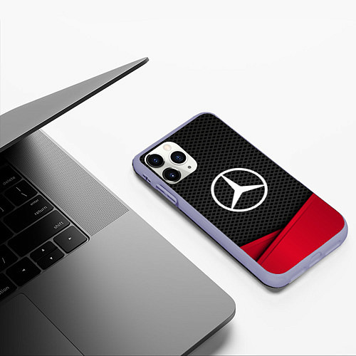 Чехол iPhone 11 Pro матовый Mercedes Benz: Grey Carbon / 3D-Светло-сиреневый – фото 3