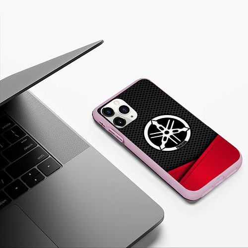 Чехол iPhone 11 Pro матовый Yamaha: Grey Carbon / 3D-Розовый – фото 3