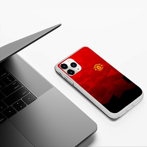 Чехол iPhone 11 Pro матовый FC Man UTD: Red Poly / 3D-Белый – фото 3