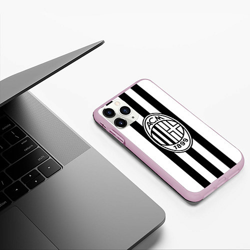 Чехол iPhone 11 Pro матовый AC Milan: Black & White / 3D-Розовый – фото 3