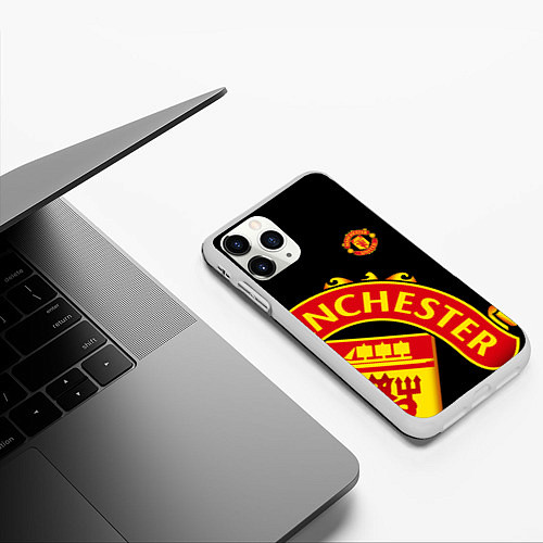 Чехол iPhone 11 Pro матовый FC Man United: Black Exclusive / 3D-Белый – фото 3