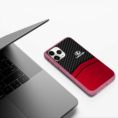 Чехол iPhone 11 Pro матовый Lexus: Red Carbon / 3D-Малиновый – фото 3