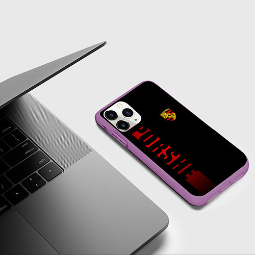 Чехол iPhone 11 Pro матовый Porsche: Red Line / 3D-Фиолетовый – фото 3
