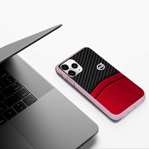 Чехол iPhone 11 Pro матовый Volvo: Red Carbon / 3D-Розовый – фото 3