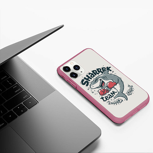 Чехол iPhone 11 Pro матовый Shark Team / 3D-Малиновый – фото 3